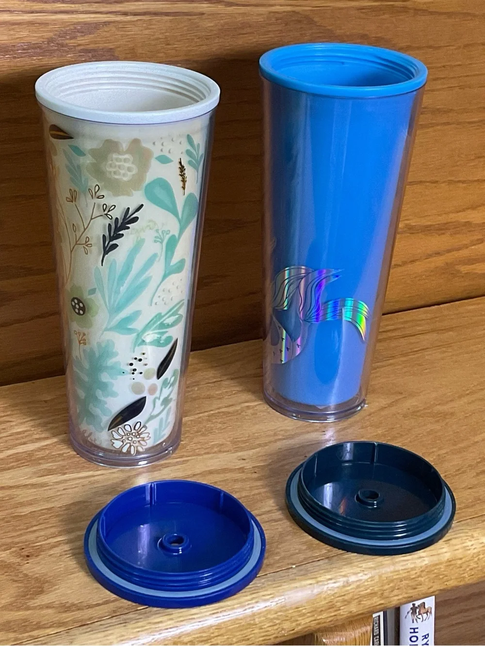 Starbucks Set of Venti Reusable Tumblers Floral + Blue Mermaid 24 oz Cold Cups